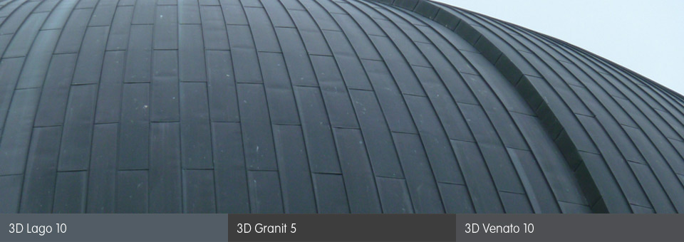 Die Farbvielfalt von Kupfer: 3D Lago 10, 3D Granit 5, 3D Venato 10